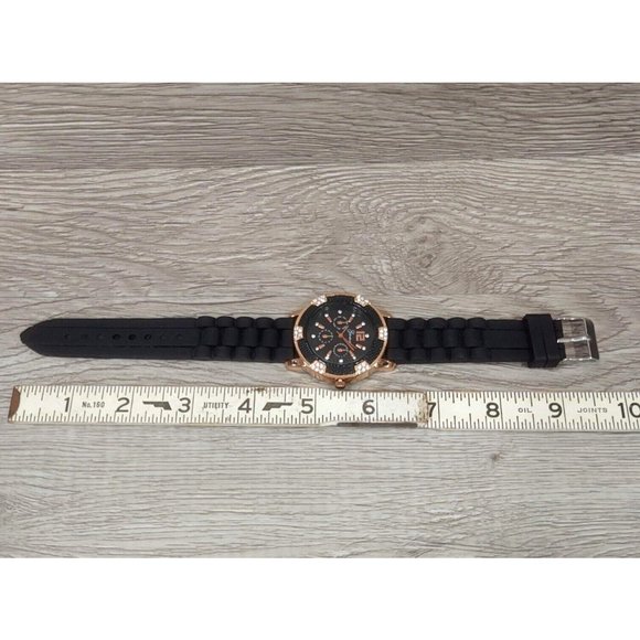 Unisex Bracelet Watch Black Gold Tone Soft Flexible Silicone Band Wristwatch - Picture 12 of 14